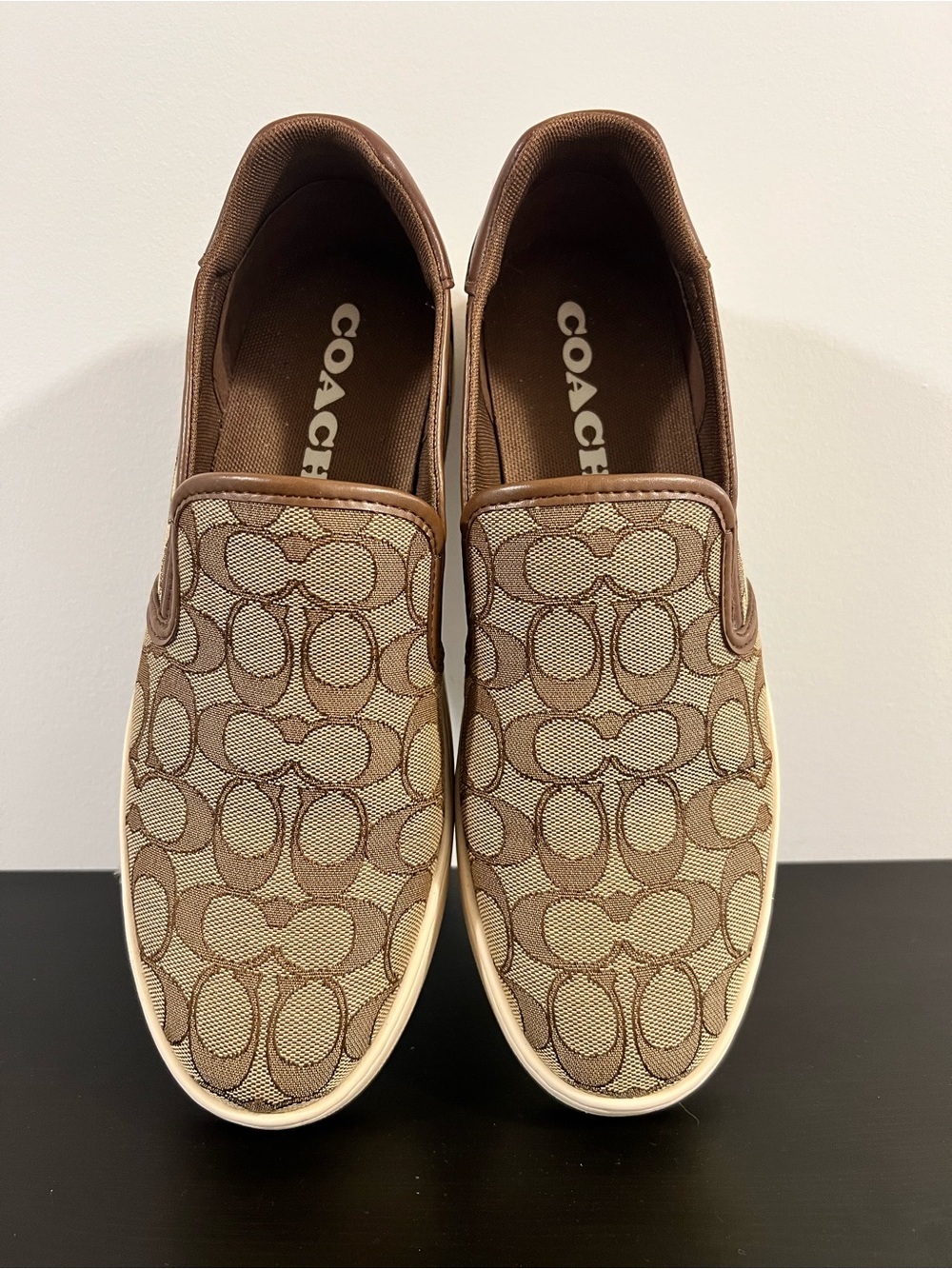 Coach Monogram Slip-On Sneakers in Brown and Tan